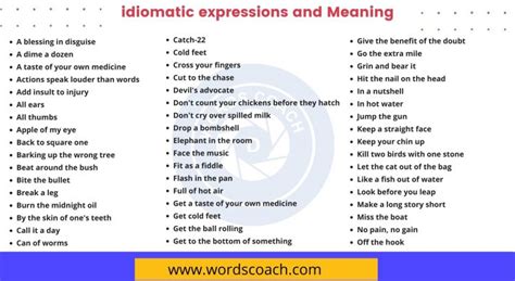 100 Idiomatic Expressions And Meaning Word Coach