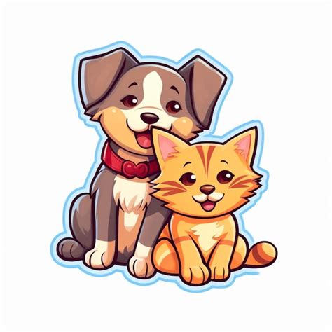 Cão e gato de desenho animado sentados juntos um o outro imagem