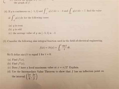 Solved 4 If G Is Continuous On −55 And ∫−5−2gxdx−4