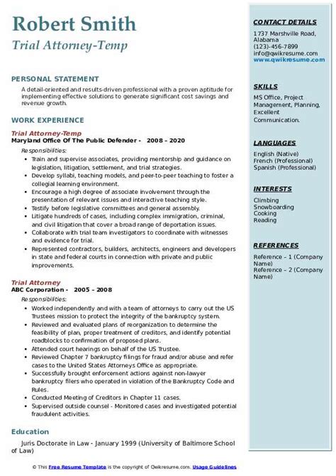 Trial Attorney Resume Samples | QwikResume