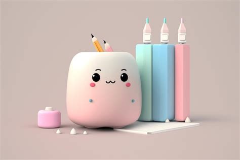 Premium Ai Image A Pink Cube With A White Face And A Blue Pencil On It