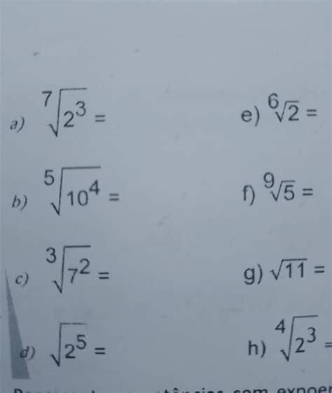 Escreva na forma de potência expoente fracionário os seguintes