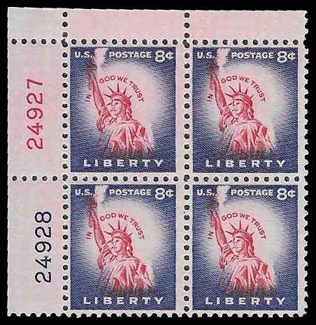 PCBstamps US 1041B 32c 4x8c Statue Of Liberty Color Shift MNH PB