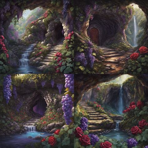 A Woodland Grotto In Paradise A Cave Overlooks A Running Brook A Vine