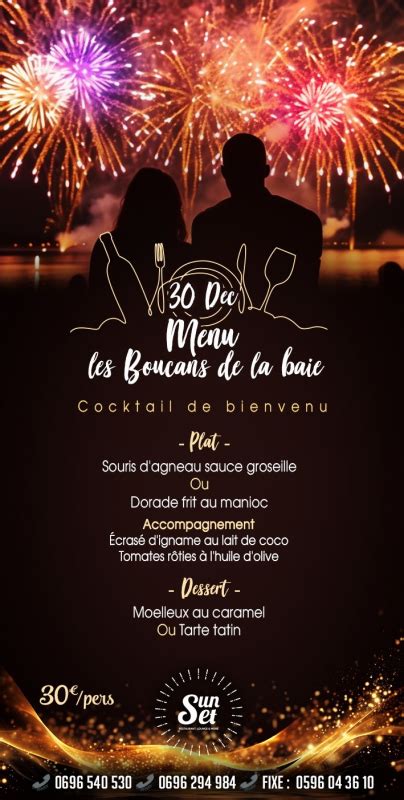 30 Déc Menu Les Boucans De La Baie Sunset Martinique Réservez vos