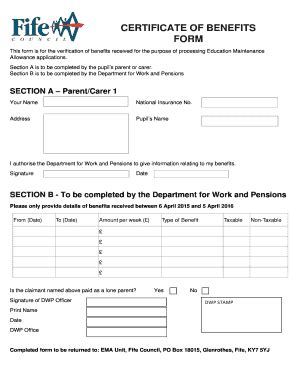 Fillable Online Publications Fife Org Certificate Of Benefits Form