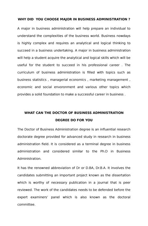 Why you choose major in business administration - WHY DID YOU CHOOSE