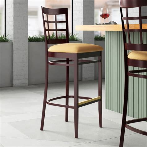 Regal Beechwood Lattice Back Upholstered Seat Bar Counter Stool