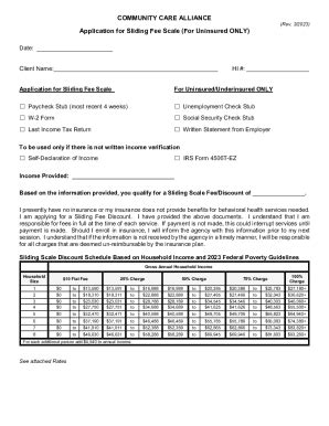 Fillable Online Application For Sliding Fee Scale For Uninsured ONLY