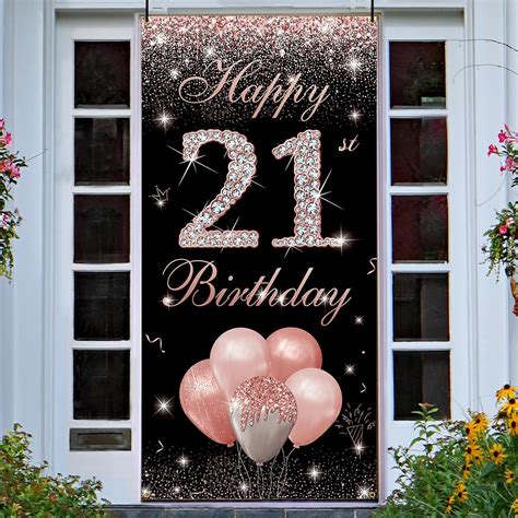 Amazon HTDZZI Happy 21st Birthday Door Backdrop Banner Rose Gold