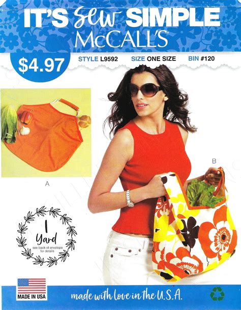 Uncut Mccalls Sewing Pattern 9592 Its Sew Simple One Size Shopping Bags Factory Folded