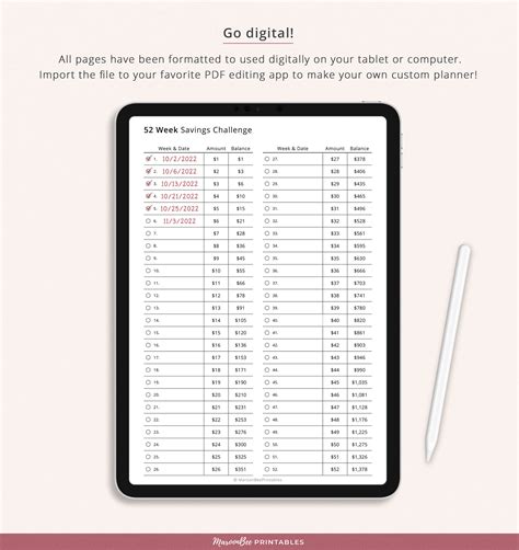 52 Week Savings Challenge Printable Insert Financial Planner Etsy Uk