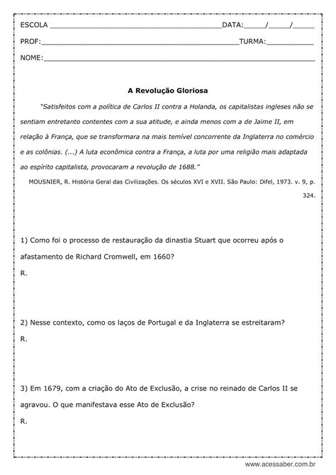 Prova Sobre Revolução Francesa 8 Ano Gabarito BRAINCP