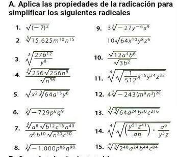 Aplica Las Propiedades De La Radicacion Para Simplificar Los Siguientes