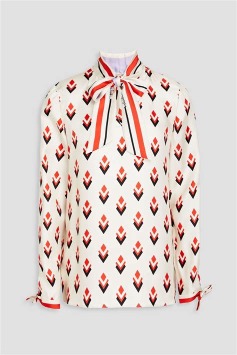 VALENTINO GARAVANI Pussy Bow Printed Silk Twill Blouse THE OUTNET