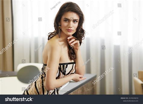 Sensual Brunette Woman Beautiful Dress Bare Stock Photo 2174124233 Shutterstock