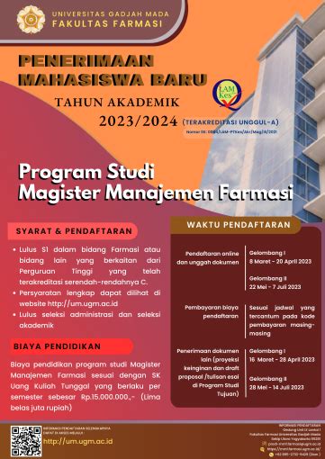 Penerimaan Mahasiswa Baru Program Magister Manajemen Farmasi T A