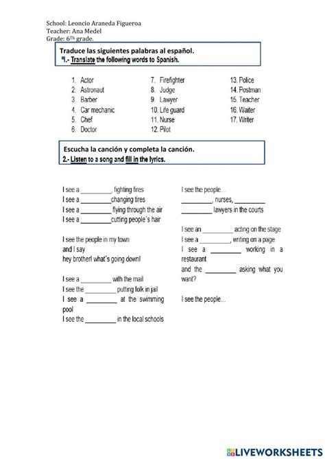 Occupation free activity | Live Worksheets