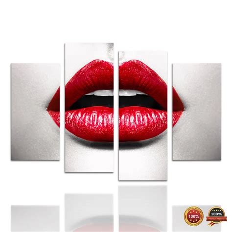 Panels Red Lip Canvas Painting Hot Woman Wearing Red Lipstick Wall