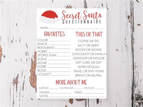 Printable Secret Santa Questionnaire Christmas Gift - Etsy UK