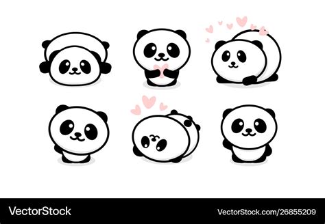 Friendly And Cute Pandas Set Chinese Bear Icons Vector Image