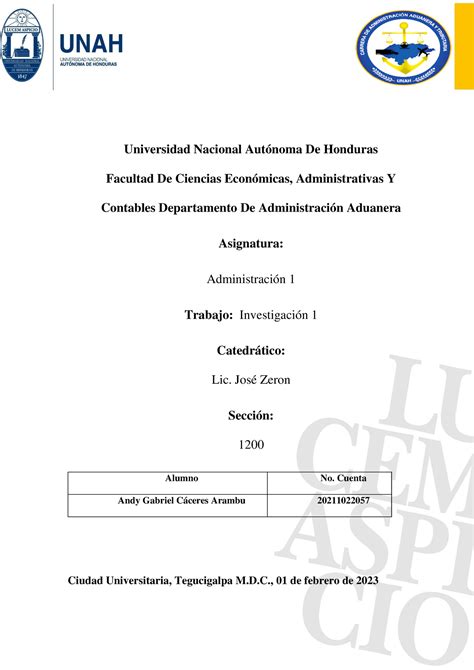 Investigacion 1 Universidad Nacional Autónoma De Honduras Facultad De Ciencias Económicas