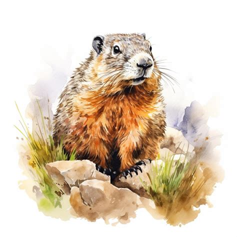 Premium Ai Image There Is A Watercolor Painting Of A Groundhog