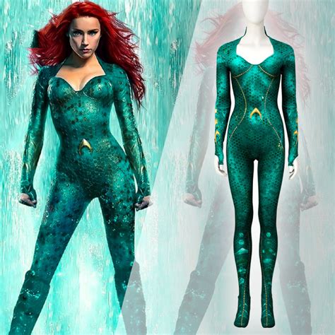 Jual Mera Cosplay Costume Jumpsuit Superhero Mera Green Zentai Bodysuit