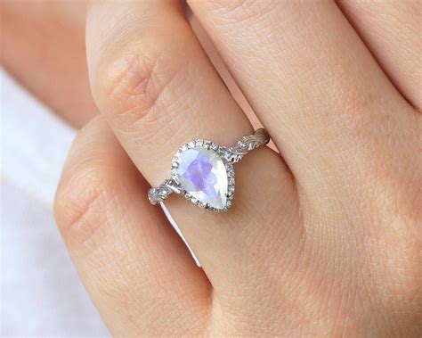 Pear Moonstone Engagement Ring Rainbow Moonstone Vintage Rose Gold