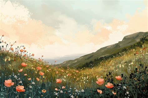 Painting flower field landscape. | Free Photo Illustration - rawpixel