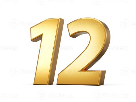 Golden Metallic Number 12 Twelve White Background 3d Illustration