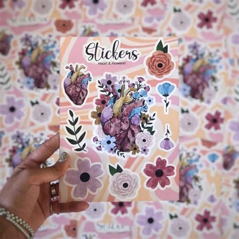 Plancha De Stickers A5 Heart Flowers Mupe