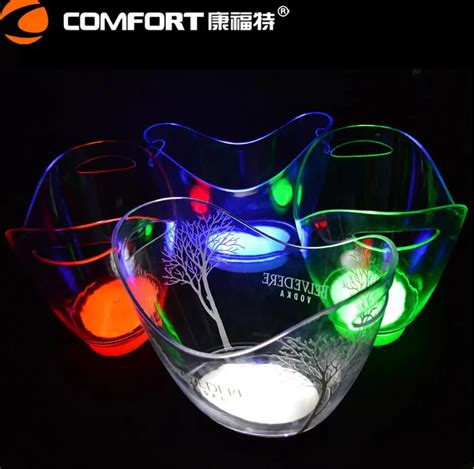 Hot Large L Led Ice Buckets Acrylic Luminous Barrel Rechargeable