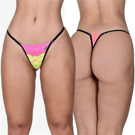 Lingerie Sensualle Calcinha Fio Dental Regul Vel Em Renda Neon Trinca