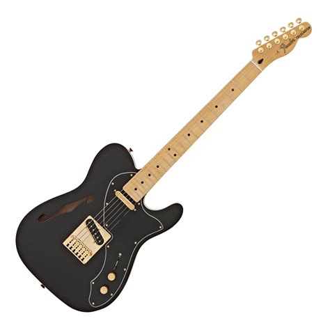 Fender Fsr Telecaster Deluxe Thinline Satin Black W Gold Hardware Gear4music