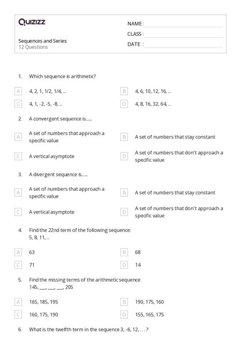 50 Sequences And Series Worksheets For 10th Grade On Quizizz Worksheets Library