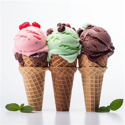 Tres Conos De Helado Con Diferentes Sabores De Helado En Ellos Ai