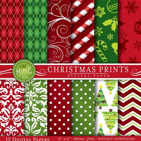 CHRISTMAS Digital Paper: Red Green Christmas