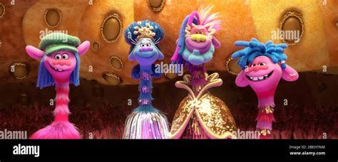 TROLLS WORLD TOUR, from left; Cooper (voice: Ron Funches), Queen Essence (voice: Mary J. Blige ...