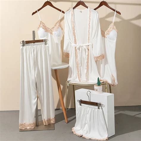 Sexy Lace Nightwear Pajamas Suit Lingerie Women Sleep Set Robe Velvet Soft Pajama Sets