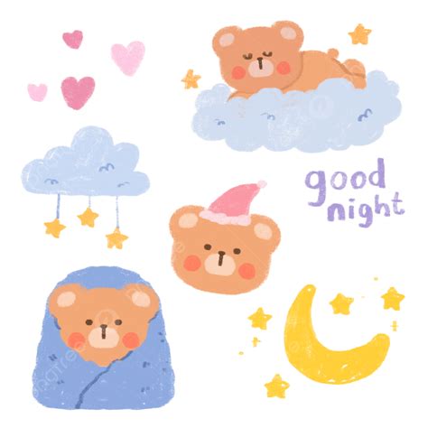 Cute Good Night Korean Bear Hand Drawn Free Printable Sticker Korean