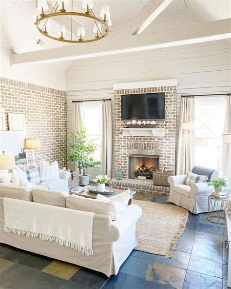 Brick Fireplace And Vaulted Ceiling Living Room Soul Lane