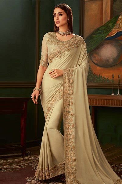 Buy Beige Georgette Shimmer Designer Saree Online Like A Diva