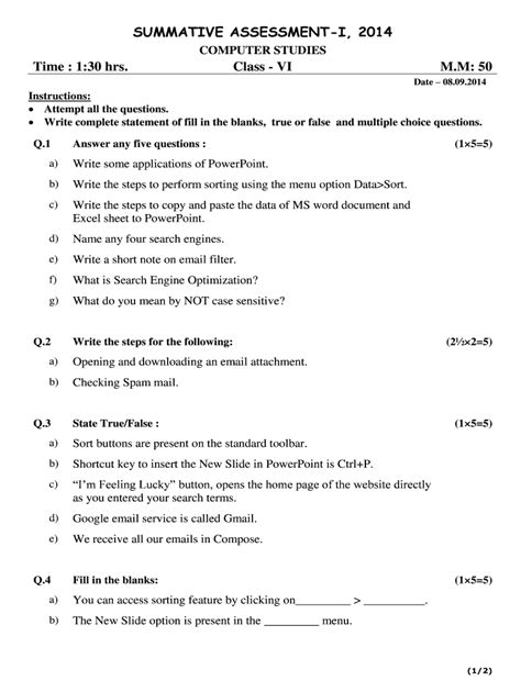 Fillable Online Opjsrgh SUMMATIVE ASSESSMENT I 2014 Opjsrgh Fax Email