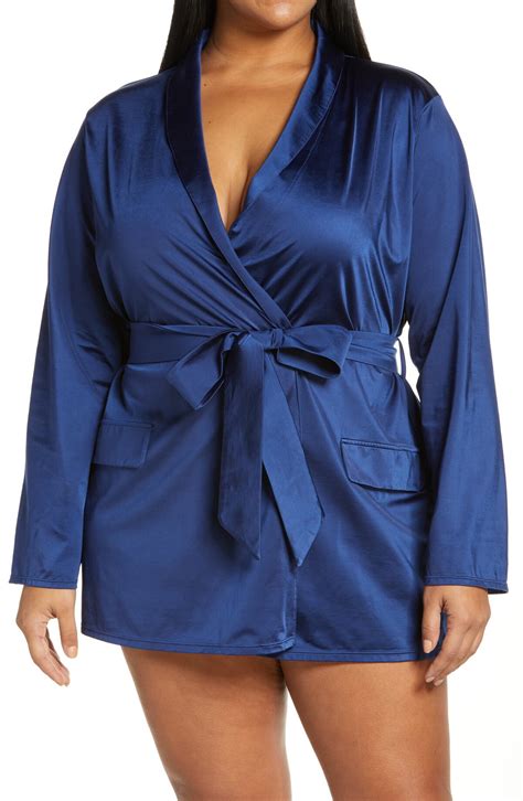 Oh La La Cheri Lace Inset Satin Robe Estate Blue Editorialist