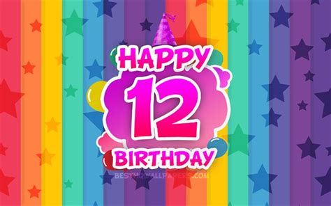 Download Wallpapers Happy 12th Birthday Colorful Clouds 4k Birthday