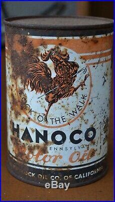 Rare Vintage Original Hancock Hanoco Rooster Motor Oil Quart Can Cock O