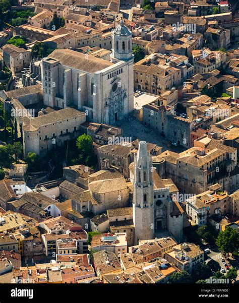 Aerial View Girona Cathedral Catedral De Santa Maria De Girona And