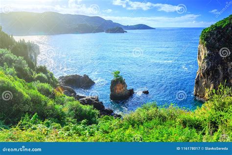 Beautiful Summer Panoramic Seascape View Of The Coastline Into Stock