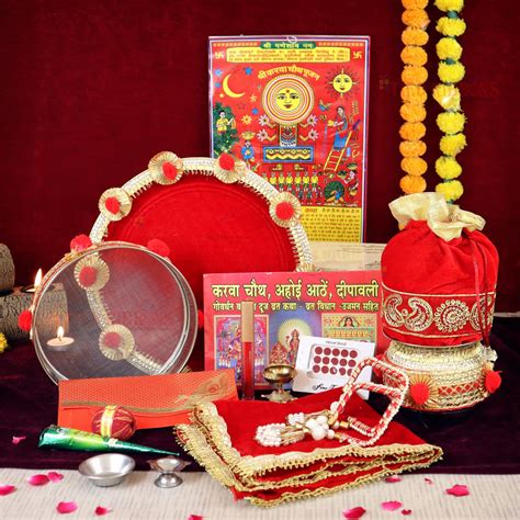 Buy Tied Ribbons Karwa Chauth Pooja Thali Set For Karwachauth Puja